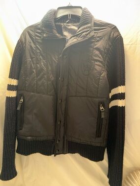 Slade Wilder Men's Black Quilted Bomber Jacket with Knit Sleeves